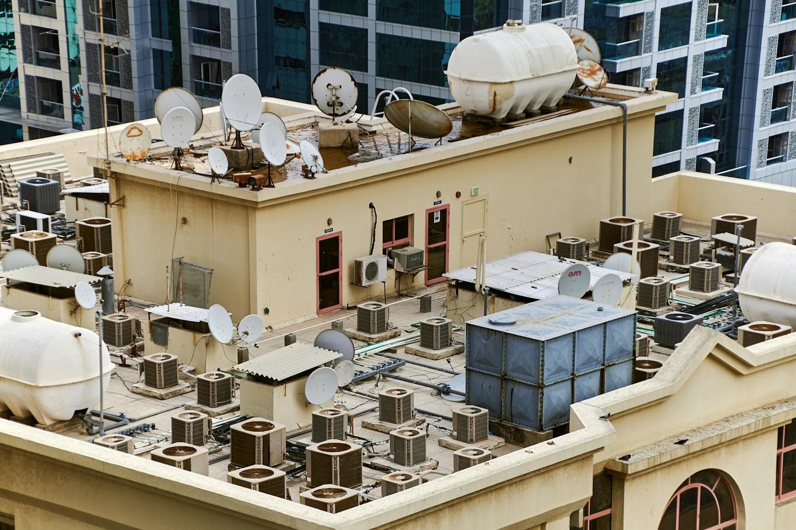 Commercial building rooftop in an Indian city